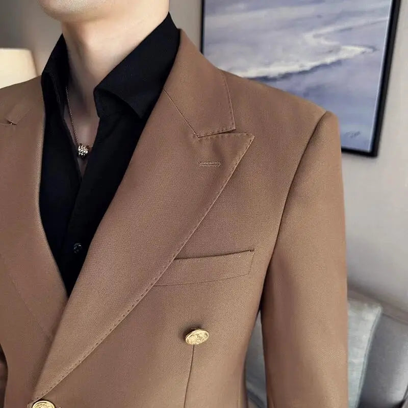 2023 Classic Luxury Mens  Double Breasted Suit Jacket Groom Wedding Tuxedos Business Casual Blazer Social Club Outfits Suit Coat