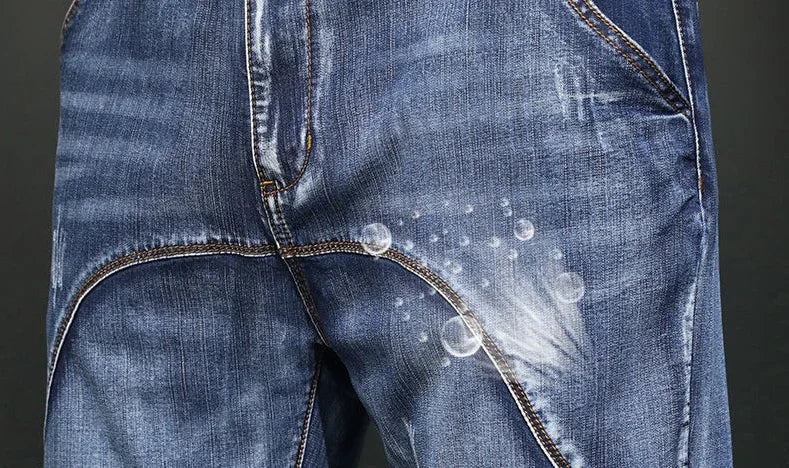 Male Cowboy Pants Straight Trousers with Pockets Blue Jeans for Men Retro Baggy Buggy Autumn Clothing Washed Original Winter Xs