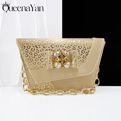 Queena Yan  2025 Shiny Italian Fashion Pointed Toe Women Heel Fashion Rhinestone Decoration Pink Color Shoes And Bag Set