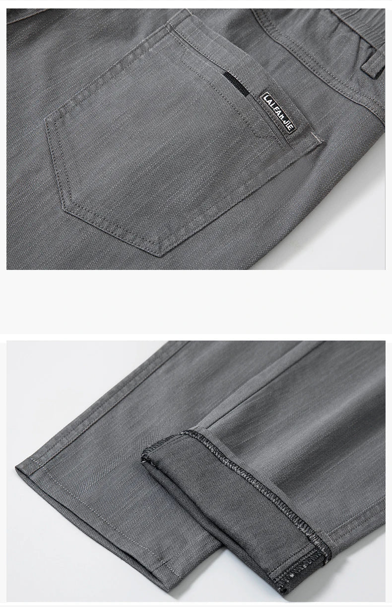 Spring Summer Thin Men's Slim Straight Casual Pants Fashion Korean Solid Color Elastic Comfortable Business Gray Trousers