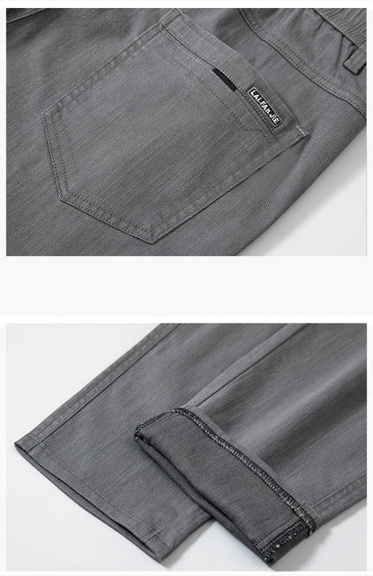 Spring Summer Thin Men's Slim Straight Casual Pants Fashion Korean Solid Color Elastic Comfortable Business Gray Trousers