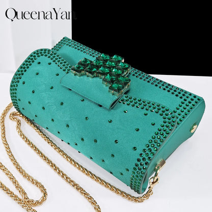 2026 New Elegant Coffee Color Pointed-Toe Italian Women's High-Heeled Shoe and Bag Set with Diamond Design for Parties