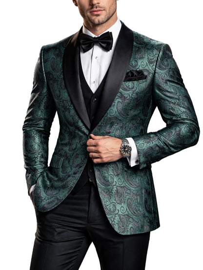 Men's Shiny Paisley Jacquard Tuxedo Blazer Slim Fit Shawl Lapel One Button Formal Prom Jacket for Wedding Groom Party