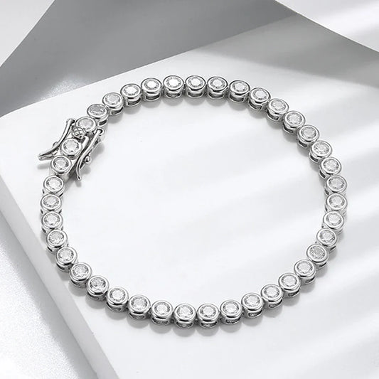 Bracelet de tennis en moissanite ronde D VVS1, plaqué or 18 carats en argent sterling 925, avec GRA, pour femmes et hommes