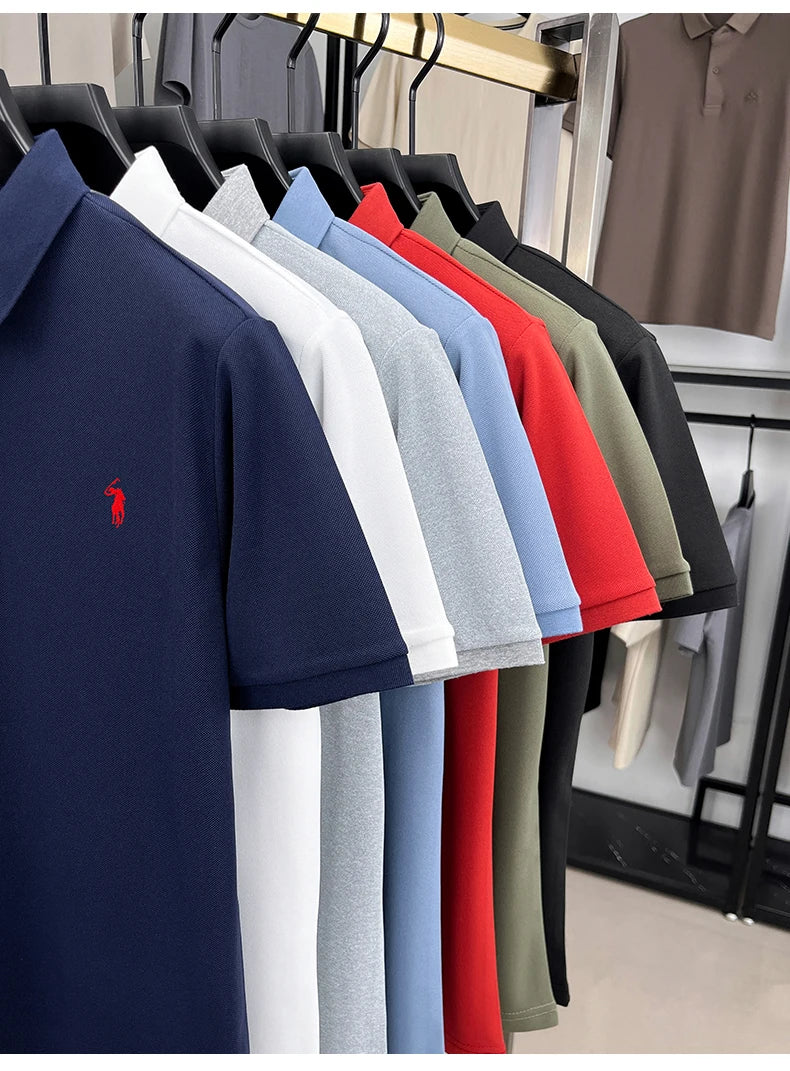 Luxury brand short sleeve men polo shirt summer ice silk breathable high-end pony embroidery design casual business Paul T-shirt
