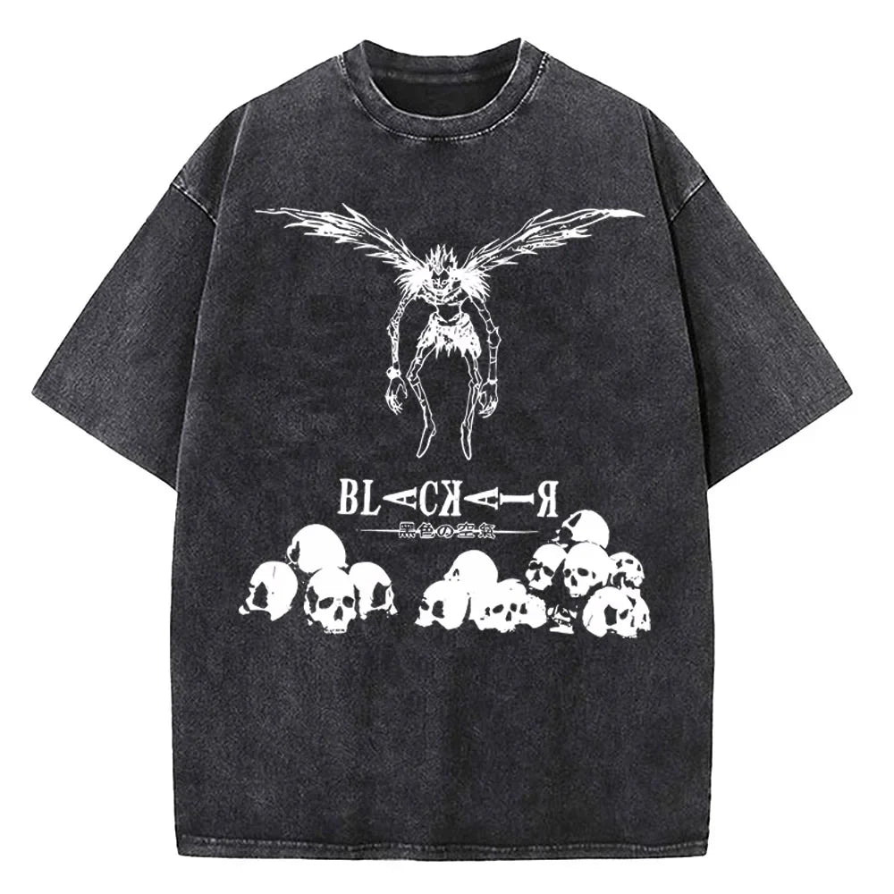 Harajuku Vintage Washed Death Note T Shirt Men Anime Graphic Printing T Shirt Cotton Fashion Streetwear Unisex Top Tee