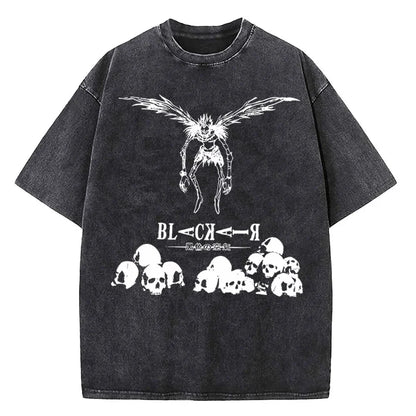 Harajuku Vintage Washed Death Note T Shirt Men Anime Graphic Printing T Shirt Cotton Fashion Streetwear Unisex Top Tee