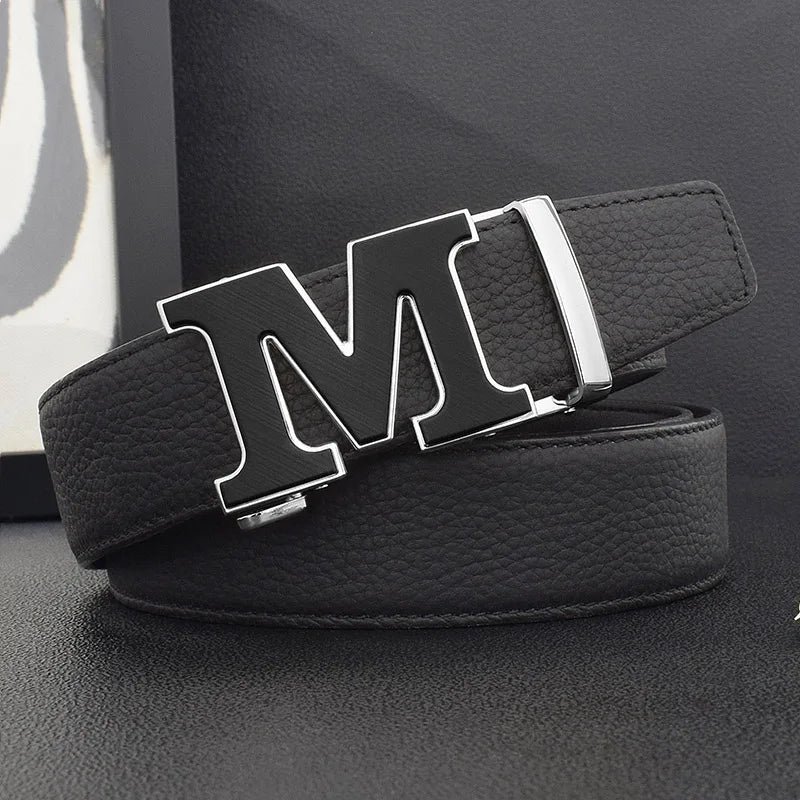 High Quality Designers Letter M White Leather Belt Men Luxury Famous Young Men Cowhide  Brand Jeans Relaxed Jeans Mode Man Belt