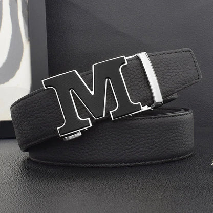 High Quality Designers Letter M White Leather Belt Men Luxury Famous Young Men Cowhide  Brand Jeans Relaxed Jeans Mode Man Belt