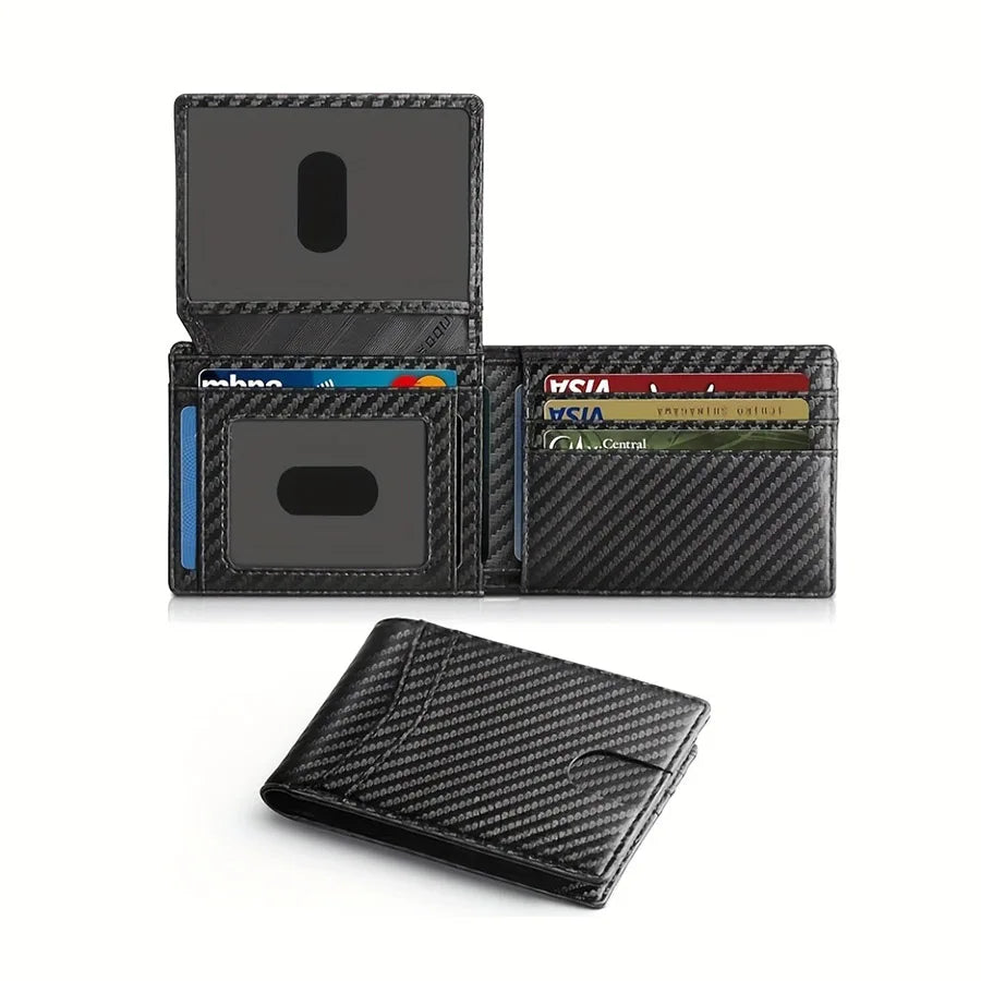 Men's Wallet Ultra Thin Rfid Leather with ID Window Multi Card Carbon Fiber Wallet