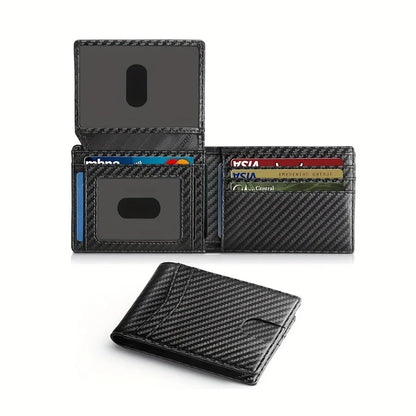 Men's Wallet Ultra Thin Rfid Leather with ID Window Multi Card Carbon Fiber Wallet