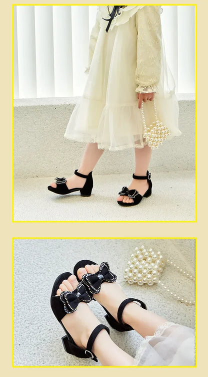 Girls Leather Shoes Anti Slip Summer Korean Style Children Fashionable Low Heels Hook & Loop Elegant Princess Mary Janes Wedding