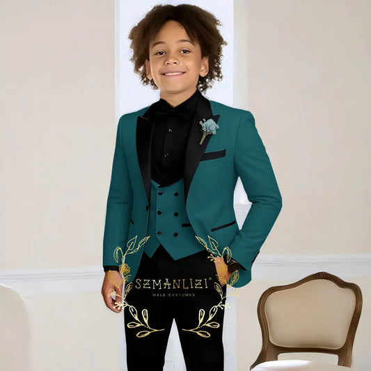 Boys Suit Wedding Tuxedo 3 Pieces Peaked Collar Jacket Pants Vest Child Formal Blazer Set Slim Fit Outfit costume garcon mariage