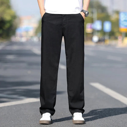 Loose Wide-leg Men's Thin Jeans Lyocell Soft Drape Fabric Comfort Trousers Spring Summer Fashion Brand Washing Denim Pants