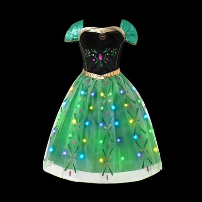 Girl Elsa Anna Princess Dress with LED Light Up Costume for Kids Cosplay Party Clothes Rapunzel Aurora Outfit Carnival Prom Gown