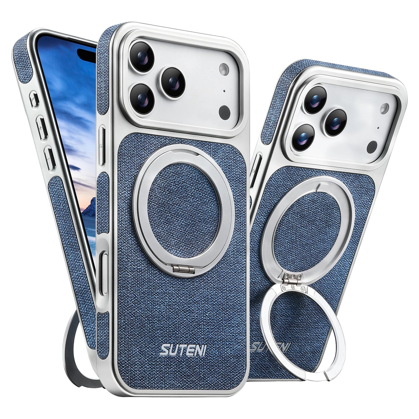 Faux Leather Magnet Wireless Charging Phone Case 360° Rotating Stand Ring Buckle Frosted Feel For iPhone 17 Pro Max 16 15