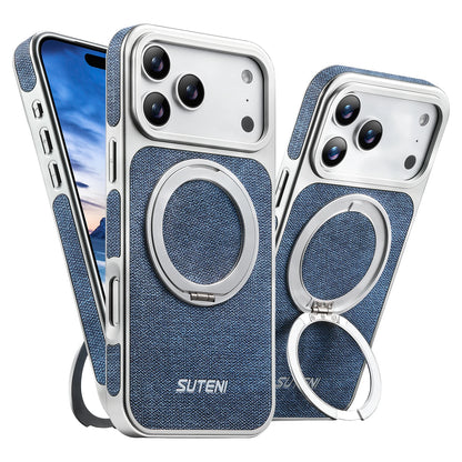 Faux Leather Magnet Wireless Charging Phone Case 360° Rotating Stand Ring Buckle Frosted Feel For iPhone 17 Pro Max 16 15