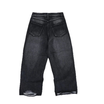 Mens Jeans Gothic Distressed Washed Denim Pant Harajuku Unisex Loose Fit Straight Leg Y2K Vintage High Street Streetwear Fashion