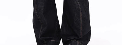 American Retro Deconstructed Bla Knife  Jeans Women's Loose Silhouette Wide Leg Floor Length Trousers Casual High Waist...