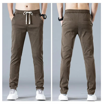 Spring Summer Men's Casual Pants Korean Fashion Cotton Thin Soft Elastic Slim Business Trousers Black Green Khaki