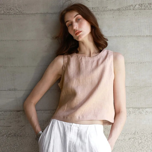 Chic Front And Back Two Wear Women Linen Tank Top 2026 Summer New Casual Short Loose 100% Linen Sleeveless Crop Tops