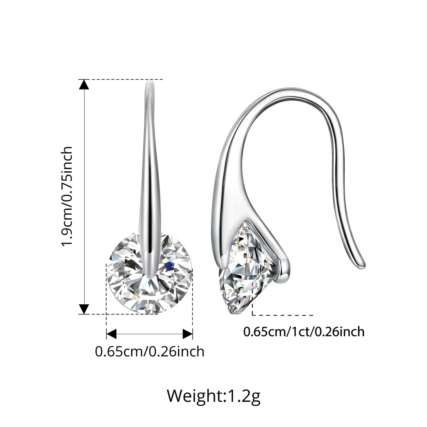1CT Moissanite French Wire Hook Earrings Rotatable VVS1 Lab Diamond 925 Sterling Silver for Women Minimalist Jewelry Gift