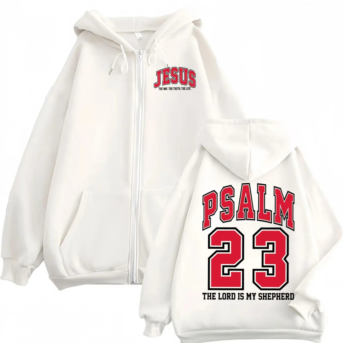Christian Bible Verse Jesus Zipper Hoodie High Street Fashion Trend Zip Up Pullovers Men Women Casual Loose Hooded Sweatshirts