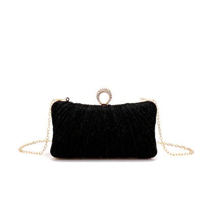 Valentine's Day Evening Bags Finger Ring Diamonds Clutch Ruched Fashion Prom Dinner Handbags With Chain Purse