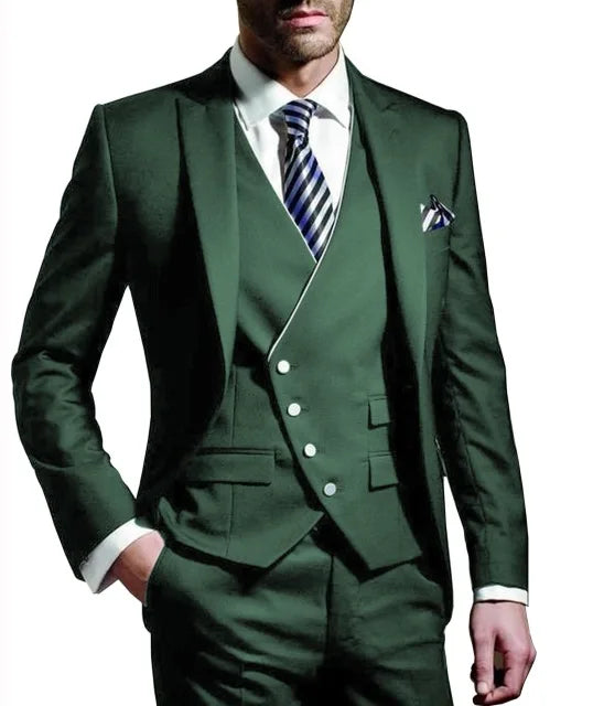 Men wedding Suit Notched Lable Navy Groomsuit Blazer One Button Formal Business Suits Tuxedo ( Blazer+vest+Pant) suits For Men