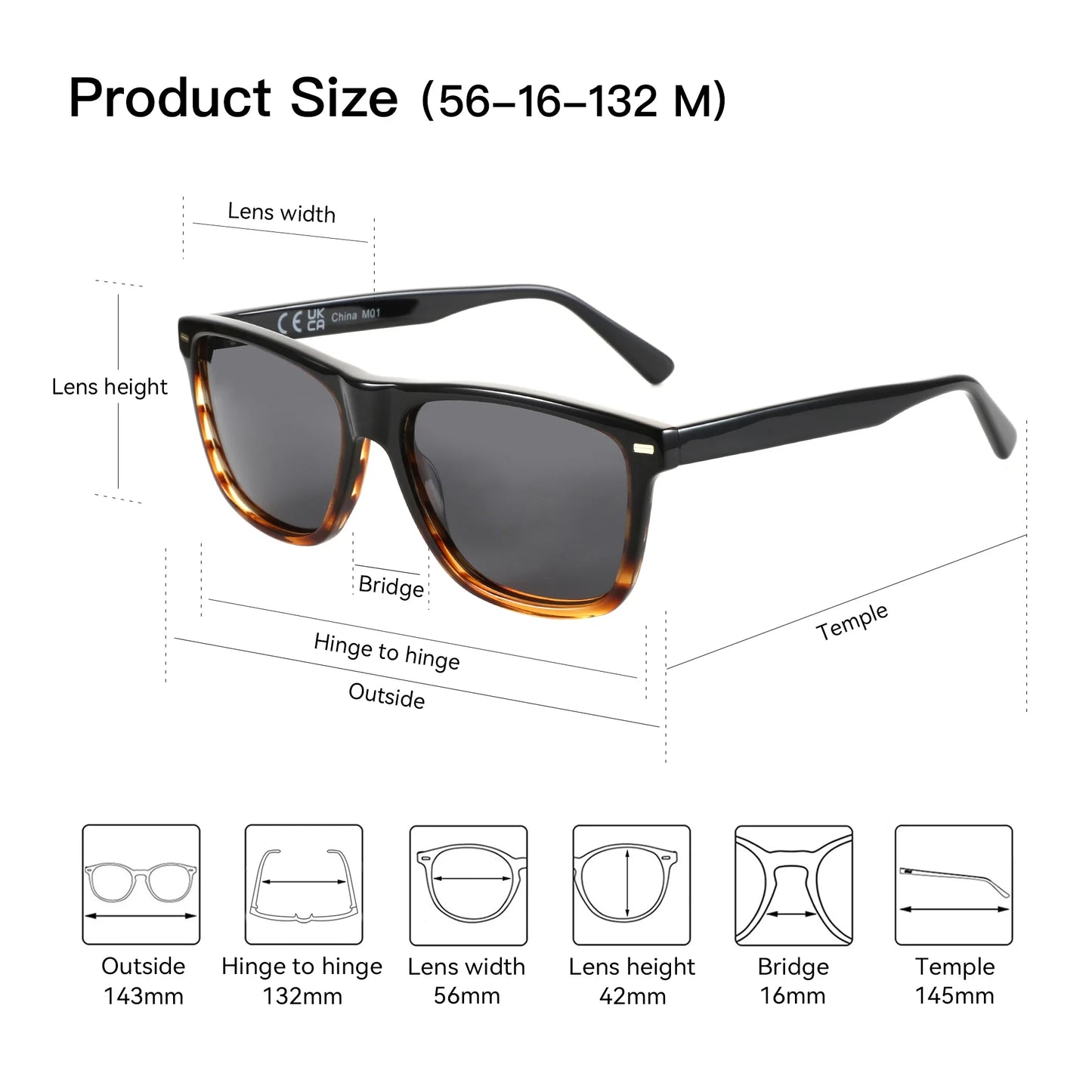 Fashion Square Polarized Sunglasses UV400 Protection Acetate Sun Glasses Classic Design Shade for Women Men