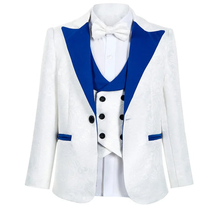 SHIP TODAY Boy's Jacquard Suit for Formal Occasion, Wedding Ring Bearer Suits, Luxury 5-Piece Set Jacket Vest Pants Bowtie & Tie