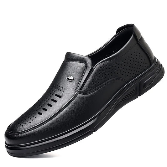 Spring Summer Hallow Leather Shoes for Men Solid Color Breathable Business Casual Shoes Male New Designer Fashion Sandals Man