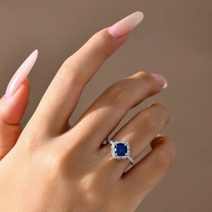 ATTAGEMS Bague saphir bleu classique taille coussin 2,0 carats DVVS1 Véritable argent sterling 925 pour femme Fiançailles Mariage Bijoux fins