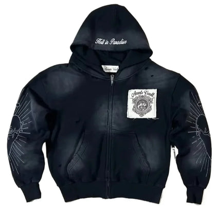 American Y2K New Hip Hop Trend Zipper Hoodie Women Street Casual Loose Joker Vintage Sweatshirt Unisex Fleece Padded Warm Hoodie