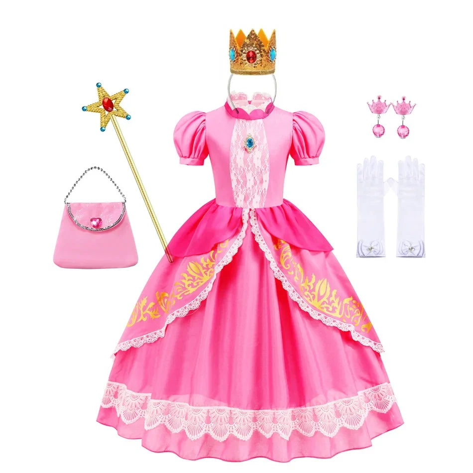 Girls Peach Dress Halloween Princess Cosplay Costume Kids Gowns Children Fancy Outfits