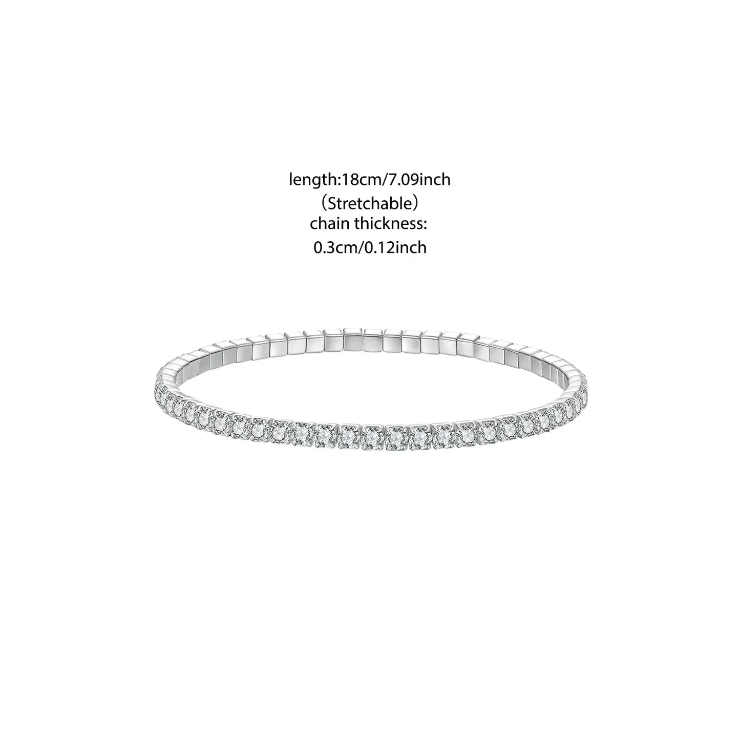 925 Sterling Silver Luxury Full-Pavé Tennis Bracelet Stretchable Round Cubic Zirconia Chain Classic Women Wedding Gift
