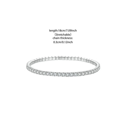 925 Sterling Silver Luxury Full-Pavé Tennis Bracelet Stretchable Round Cubic Zirconia Chain Classic Women Wedding Gift