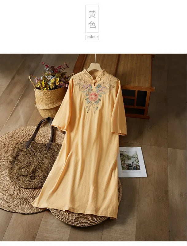 Embroidery Ethnic Style Fashion Clothes Vintage Cotton Linen Streetwear Harajuku Chinese Style Summer Dress for Women Clothing
