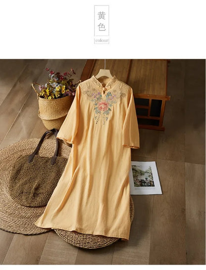 Embroidery Ethnic Style Fashion Clothes Vintage Cotton Linen Streetwear Harajuku Chinese Style Summer Dress for Women Clothing