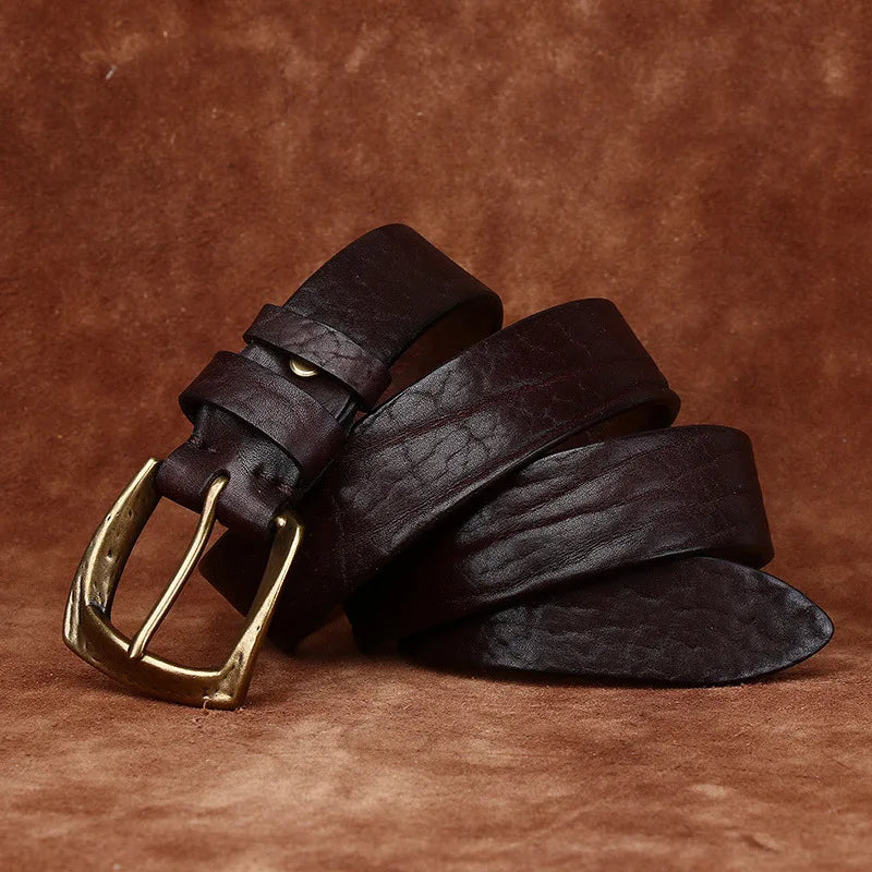 3.8CM Men High Quality Genuine Leather Belt Luxury Copper Buckle Belts Thickening Pure Cowskin Vintage Strap Male Jeans for Man