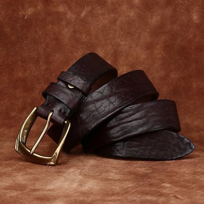3.8CM Men High Quality Genuine Leather Belt Luxury Copper Buckle Belts Thickening Pure Cowskin Vintage Strap Male Jeans for Man