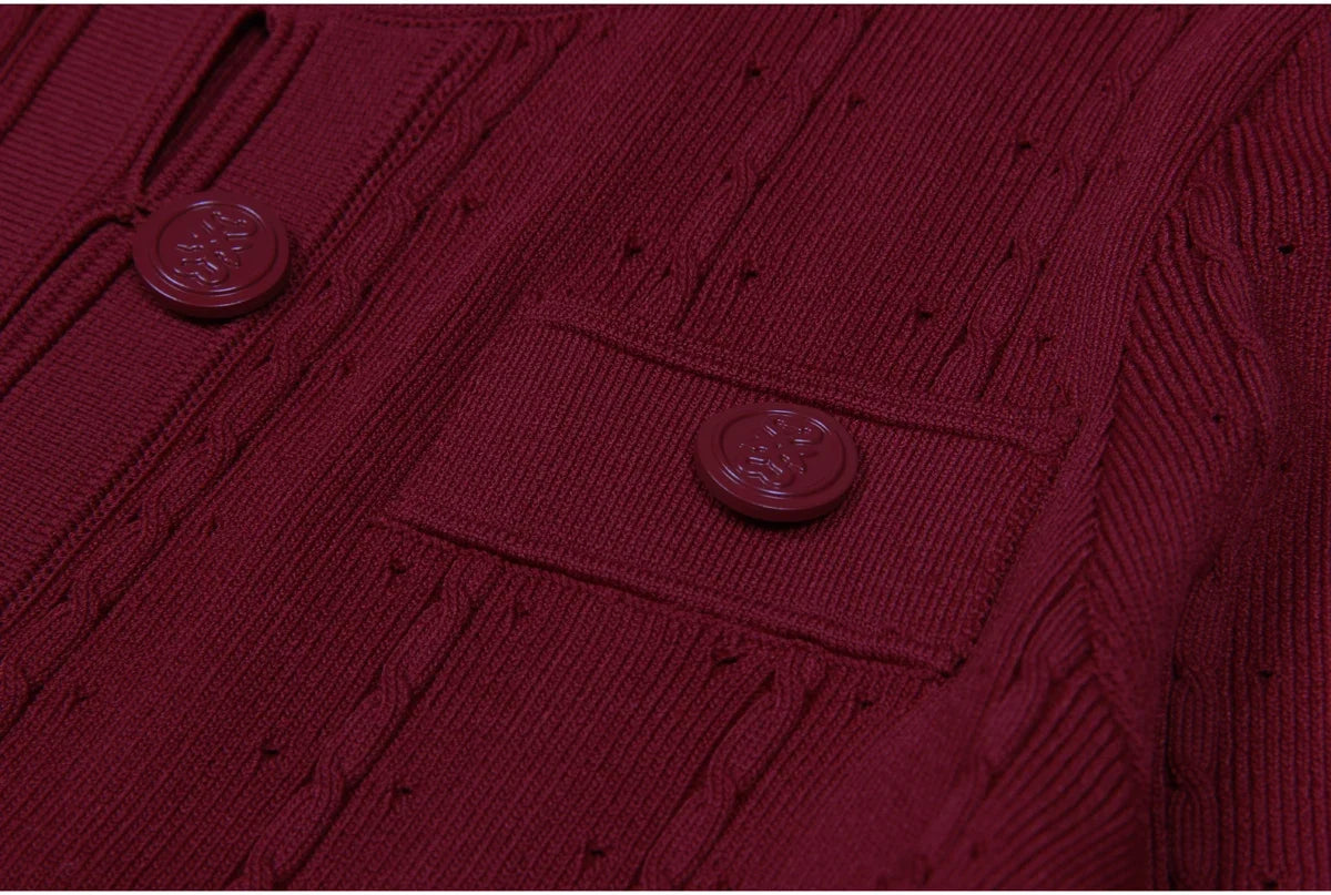 Three Color High-quality New Fashionable Elastic Knitted Hollow Round Neck Single Breasted Short Sleeved Slim Fit Women's Dress