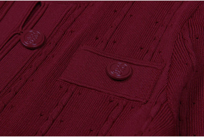 Three Color High-quality New Fashionable Elastic Knitted Hollow Round Neck Single Breasted Short Sleeved Slim Fit Women's Dress