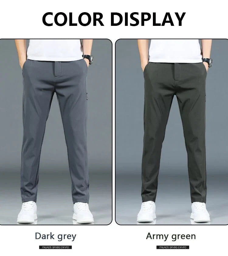 Ice silk men's pants 2026 summer new black gray thin business casual pants outdoor elastic breathable straight leg sports pants