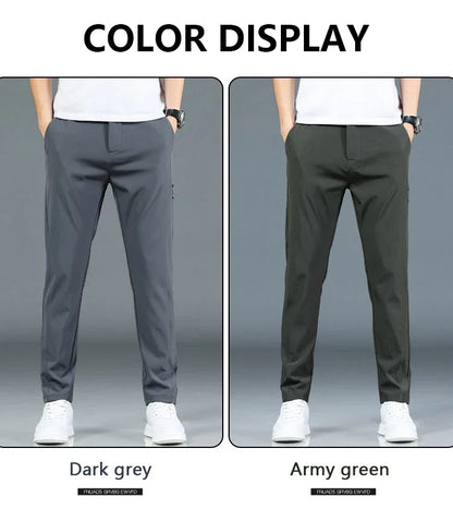 Ice silk men's pants 2026 summer new black gray thin business casual pants outdoor elastic breathable straight leg sports pants