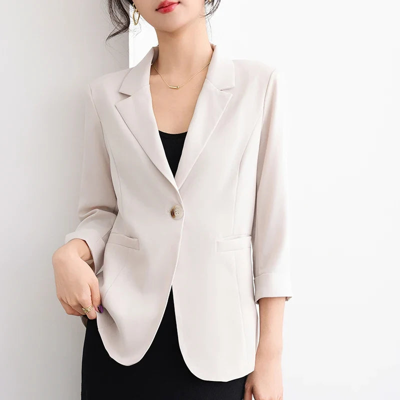 Summer Lightweight Women'S Blazer Elegant Suit Jacket Simple Casual Solid Color Versatile Short Three-Quarter Sleeve Coat