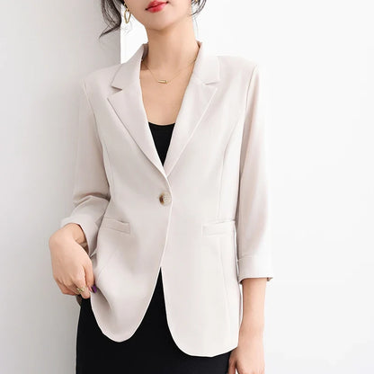 Summer Lightweight Women'S Blazer Elegant Suit Jacket Simple Casual Solid Color Versatile Short Three-Quarter Sleeve Coat