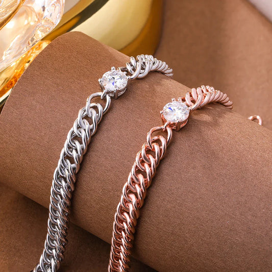 Bracelet chaîne cubaine avec diamants moissanite 1 carat pour femmes en argent sterling 925 plaqué or blanc 18 carats, bijoux fins