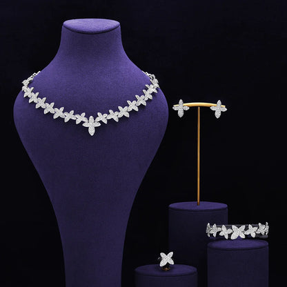 Bridal Zirconia Full Jewelry Set for Ladies Party Luxury Dubai Nigeria CZ Crystal Wedding Necklace Set