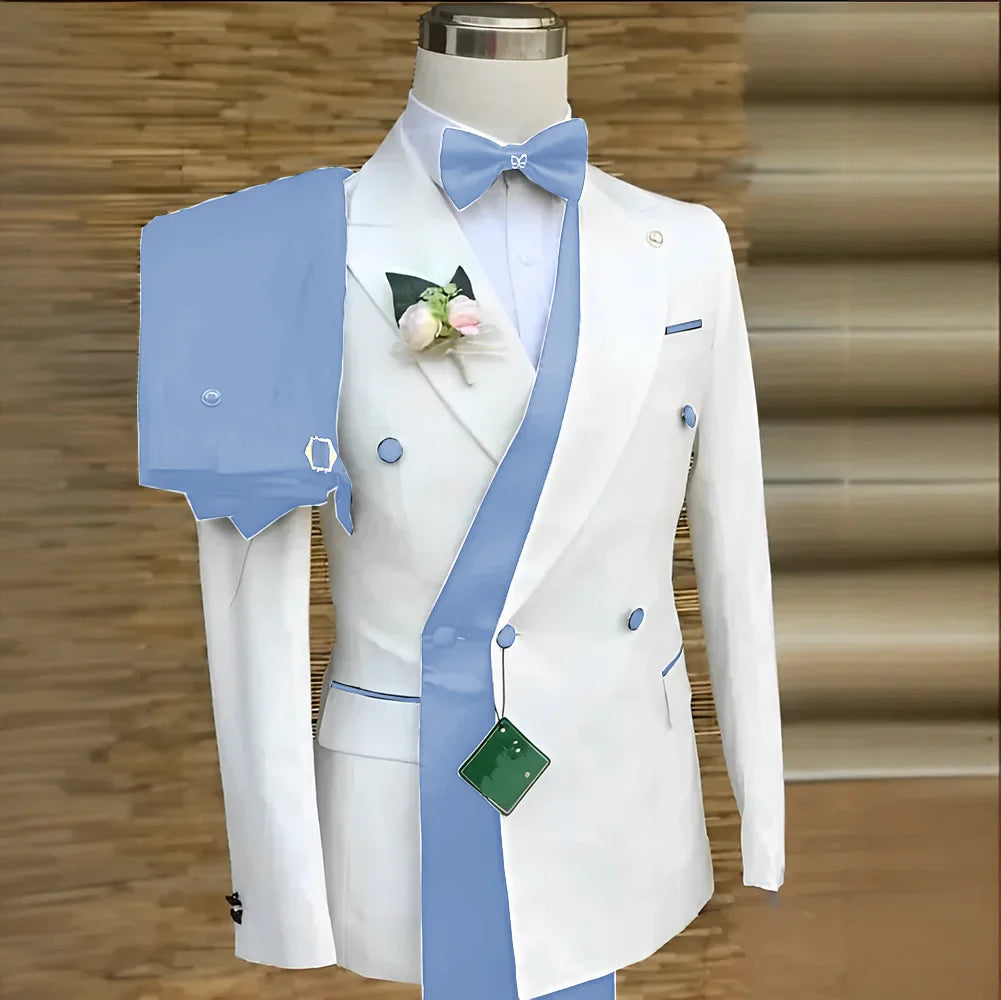Bespoke Custom White Black Wedding Suit For Men New Design Slim Fit Groom Best Man Wedding Tuxedo Formal Prom Wear 2 Pieces Set